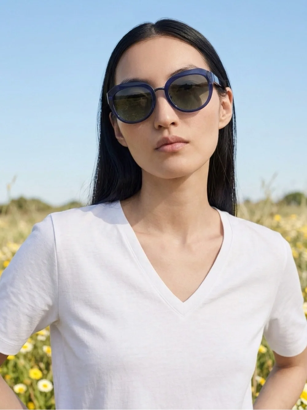 Tory Burch Blue Round Frame Women's Sunglasses